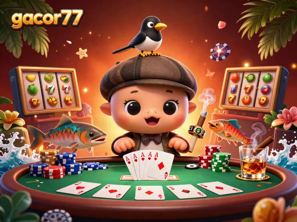 Permainan slot menarik di gacor77 yang melibatkan karakter lucu Loch Ness dan berbagai simbol judi.
