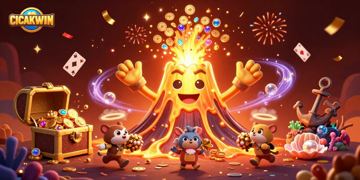 CICAKWIN immerses players in a thrilling treasure hunt with erupting volcano and rewarding gems.