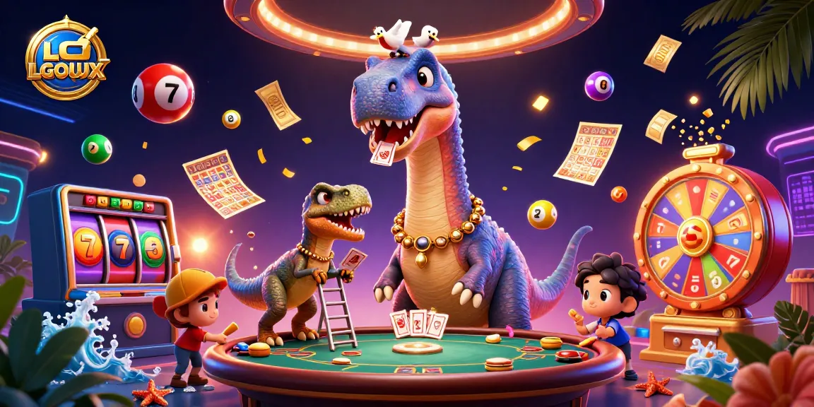 Experience excitement at LGOLUX with a colorful casino scene featuring dynamic elements and playful characters.