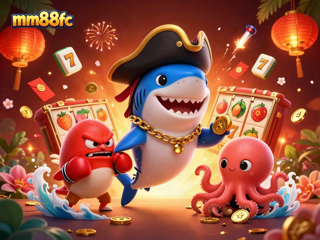 Engage with mm88fc’s dynamic slots and lucky symbols featuring a pirate shark, pufferfish, and octopus.