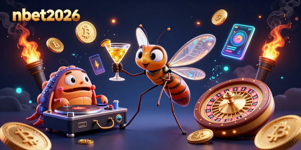 Engage with nbet2026 in this vibrant 3D casino scene featuring a lively frozen mosquito mascot.