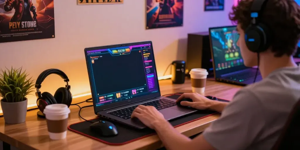 Pengguna totowin88 bermain game judi online dengan antusias di meja modern.