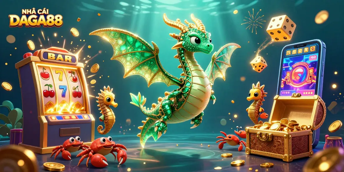 Experience the excitement of NHÀ CÁI DAGA88 with vibrant casino elements and thrilling gameplay illustrations.