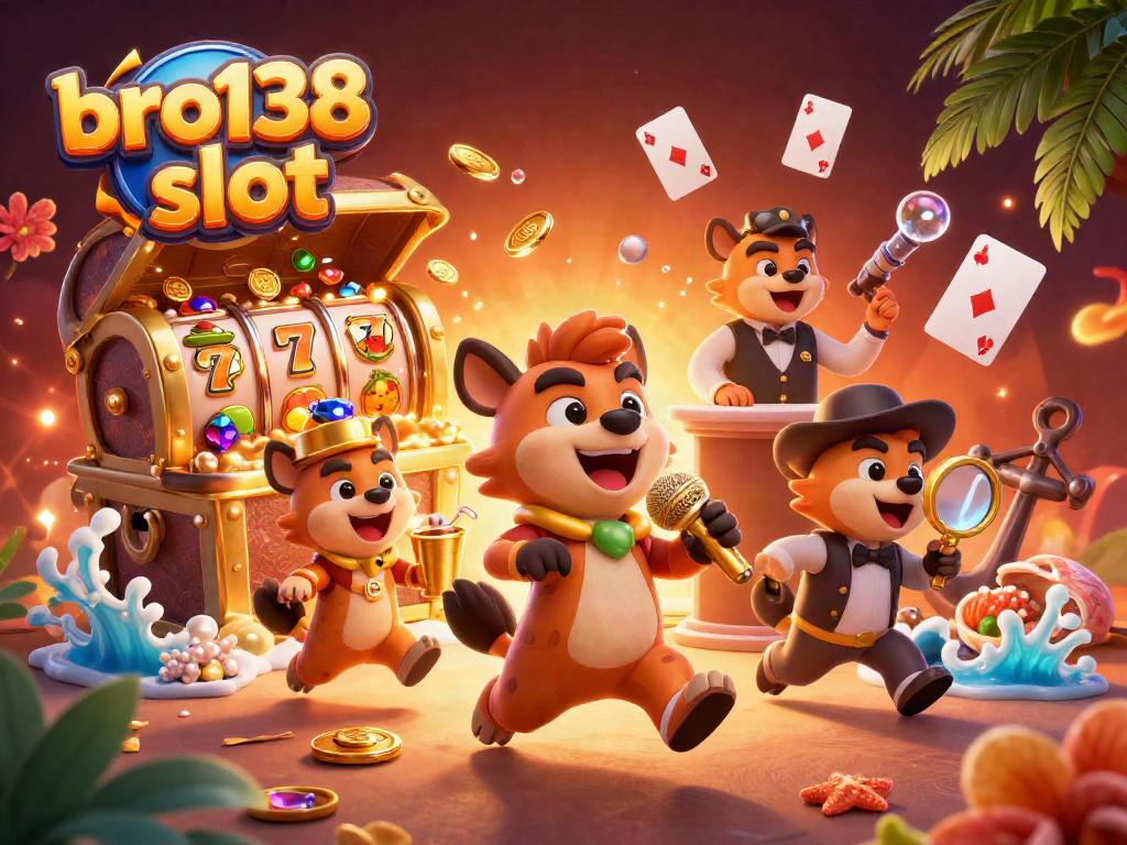 Check out the vibrant bro138 slot illustration featuring hyenas in a lively casino scene.