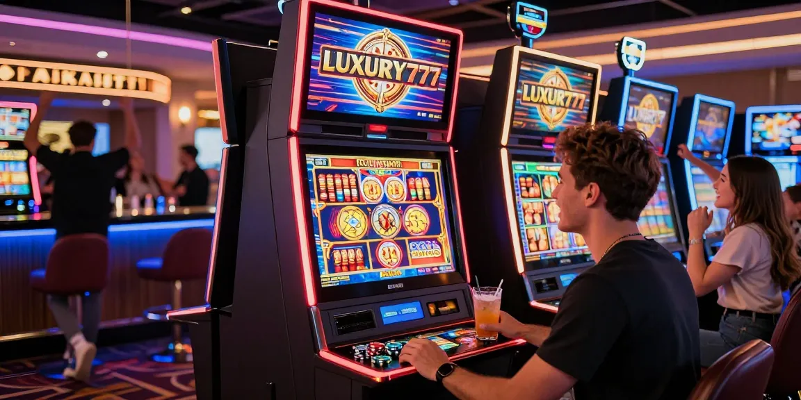 Pengalaman bermain slot LUXURY777 di kasino modern dengan suasana meriah dan lampu berkilau.