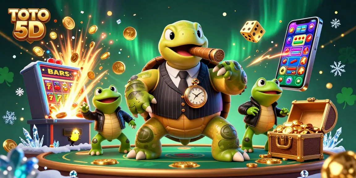TOTO 5D mengamankan kemenangan dengan simbol jackpot, karakter kartun, dan aksi kasino yang mengesankan.