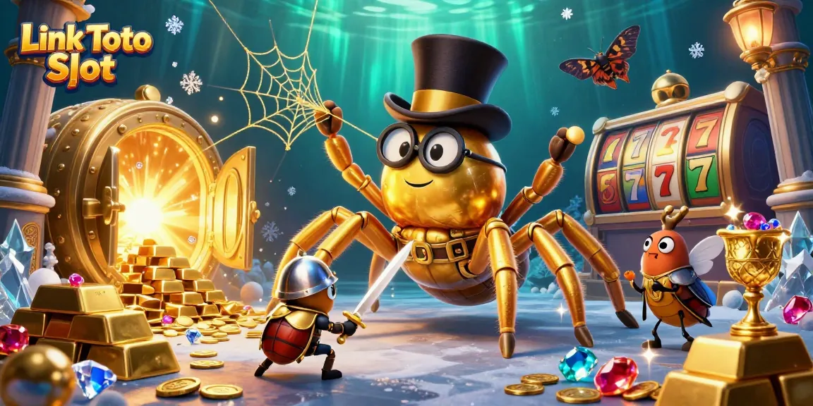 Mainkan Link Toto Slot dengan elang emas dan ksatria beetle di latar mewah.