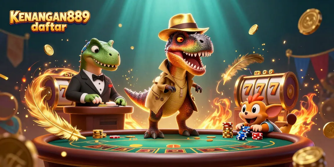 Experience exciting gameplay with KENANGAN889 daftar as a velociraptor card counter at a dynamic casino scene.