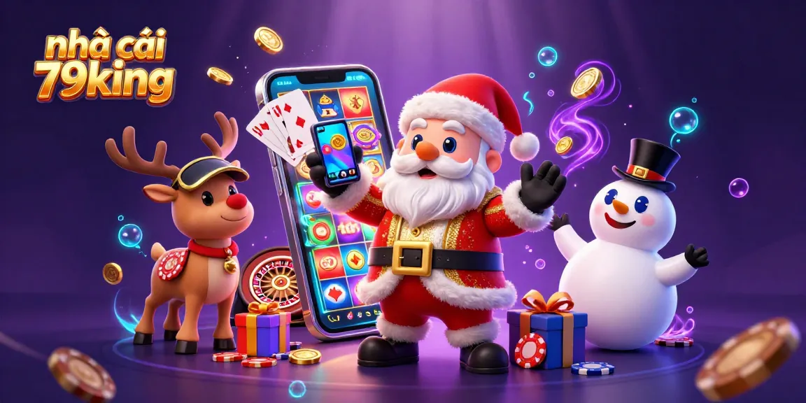 Experience lively gaming at nhà cái 79king with Santa, a reindeer dealer, and a poker chip snowman.
