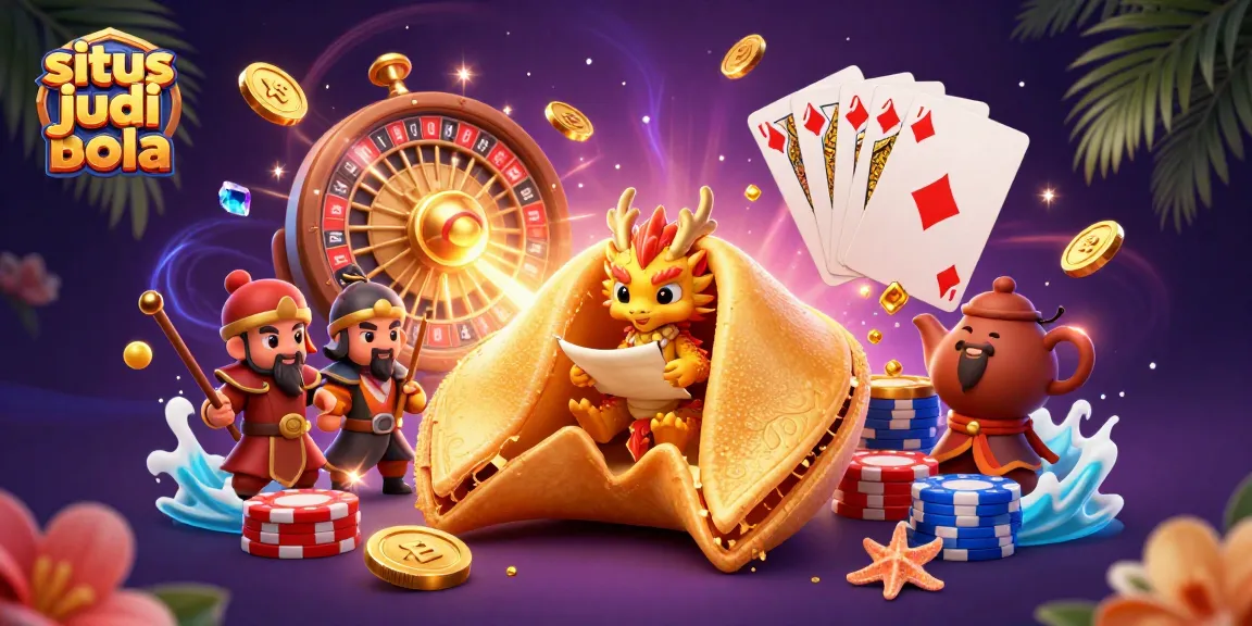 Menyaksikan situs judi bola dengan ilustrasi 3D karakter dan elemen kasino yang menarik, mulai dari koin emas hingga mesin slot.