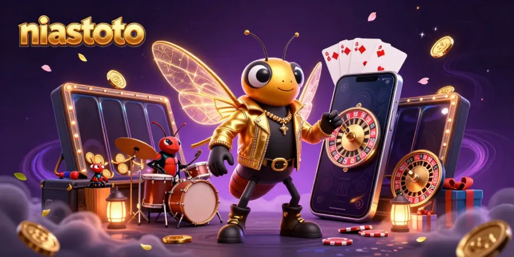 Experience the excitement of niastoto with vibrant slot game characters and elements in a stunning illustration.