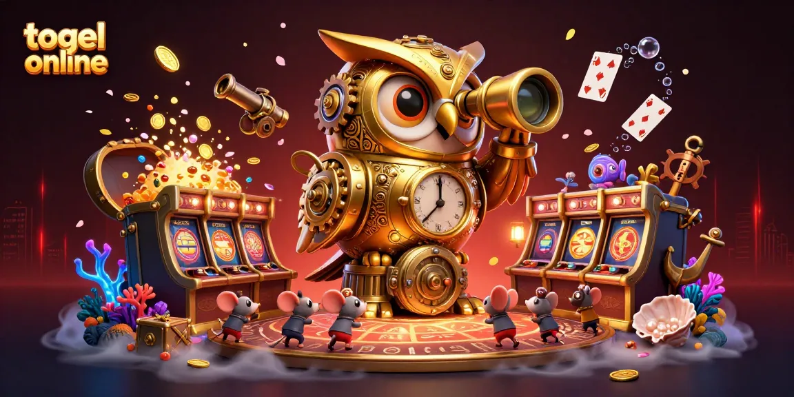 Jelajahi togel online dengan ilustrasi 3D burung hantu emas di kasino penuh gemerlap.