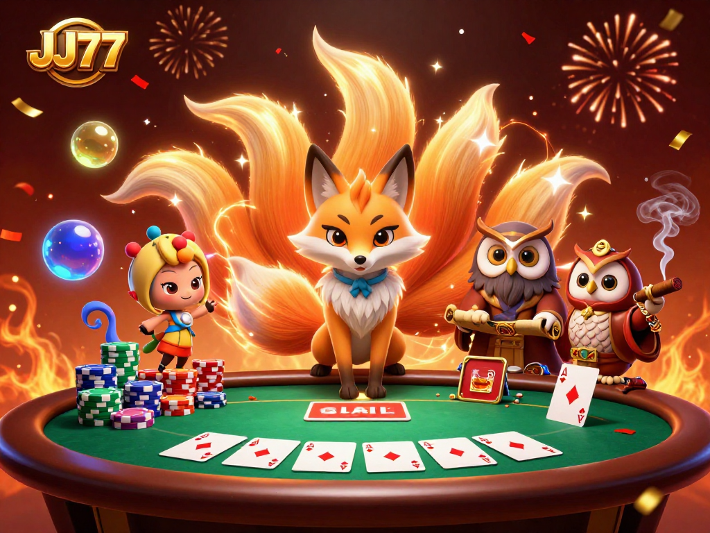 Engage with JJ77 as the nine-tailed fox and wise owl illuminate the thrilling poker scene.