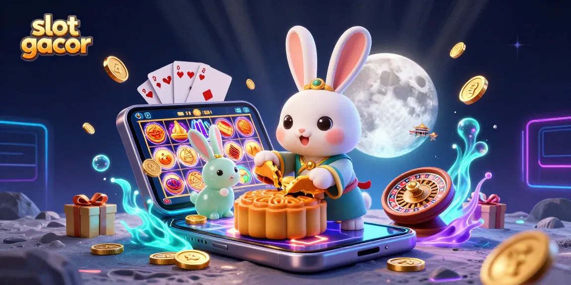 Memainkan slot gacor sambil melihat kelinci bulan mengolah kue bulan di bulan dengan harta permainan.