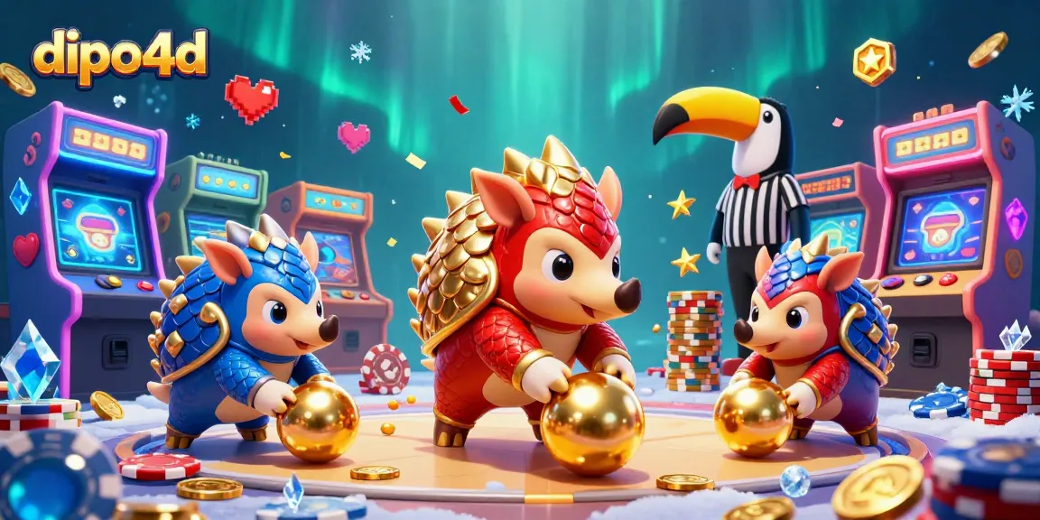 Experience thrilling casino action with dipo4d's vibrant 3D pangolin showdown amidst colorful gaming elements.