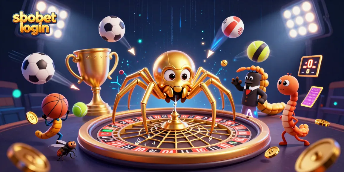 Experience sbobet login action with a spider and centipede in a vibrant sports betting scene.