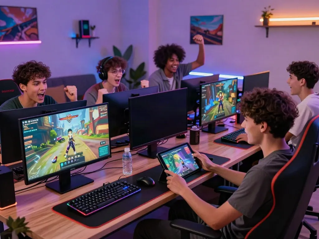 Aktivitas gaming seru di QQGOBET dengan pemain berkumpul dan permainan menarik.