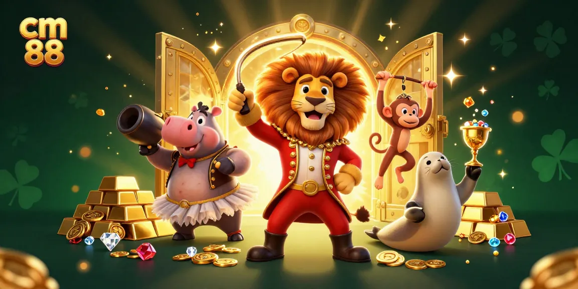 Win big with cm 88 in this vibrant 3D casino scene featuring a whimsical ensemble of characters.