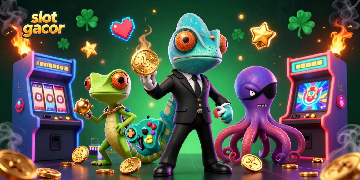 Experience thrilling gameplay with slot gacor and colorful arcade elements in this vibrant illustration.