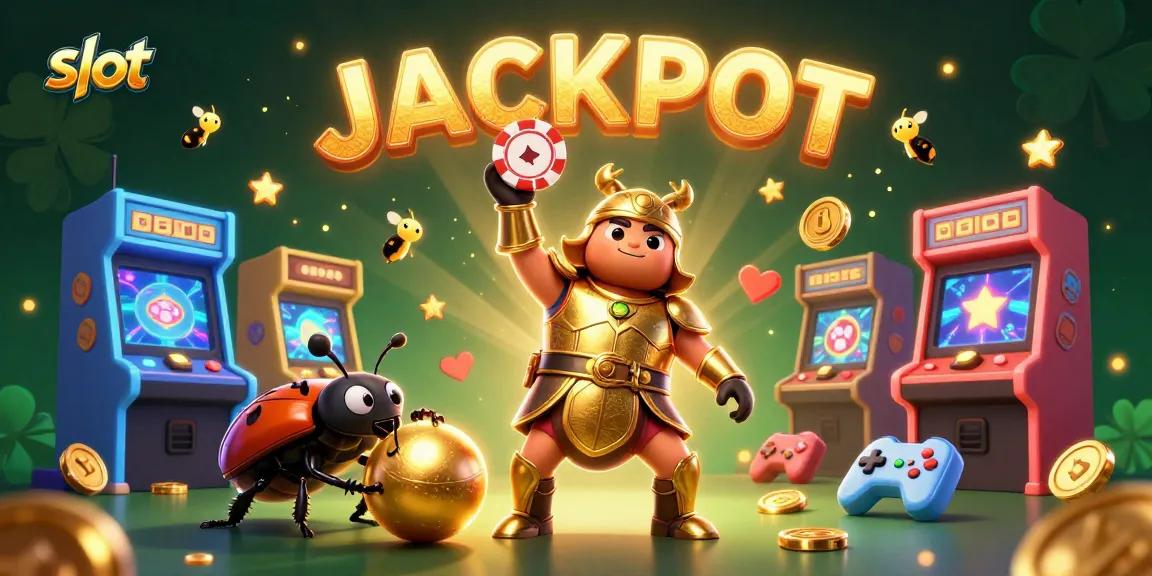 Genggam jackpot slot dengan ilustrasi 3D karakter dan elemen permainan yang cerah.