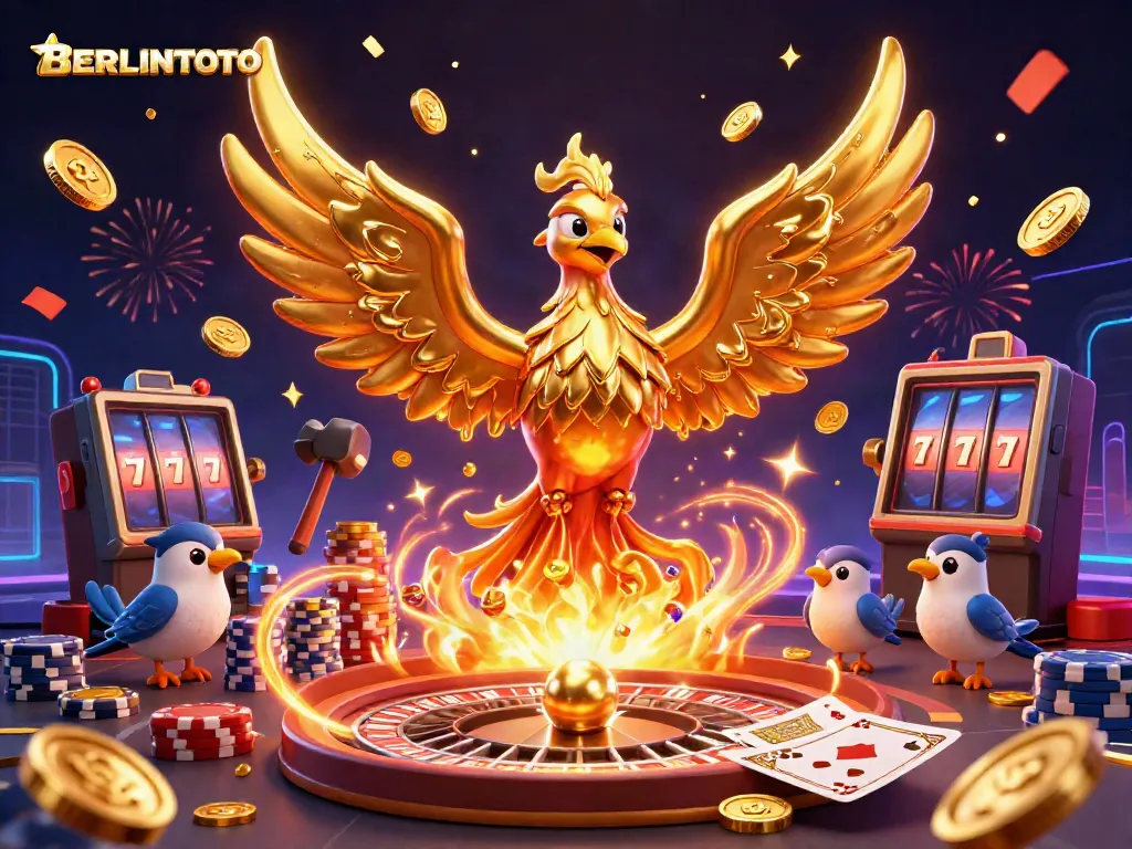 Experience the excitement of BERLINTOTO with molten gold phoenix and dynamic casino elements.