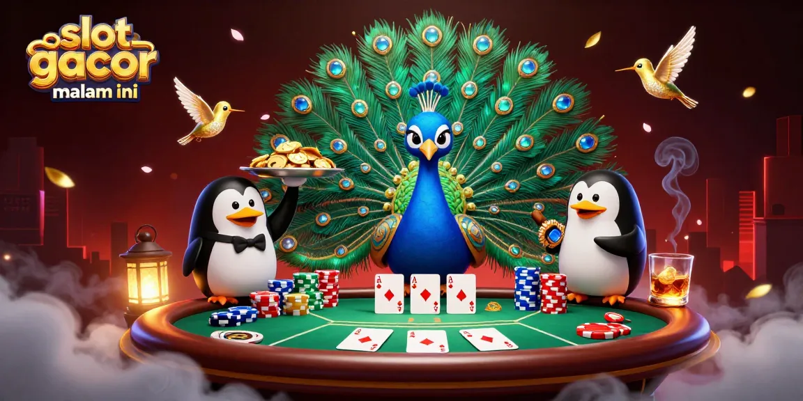 Catch the excitement of slot gacor malam ini with an illustrated casino scene featuring vibrant characters and game elements.
