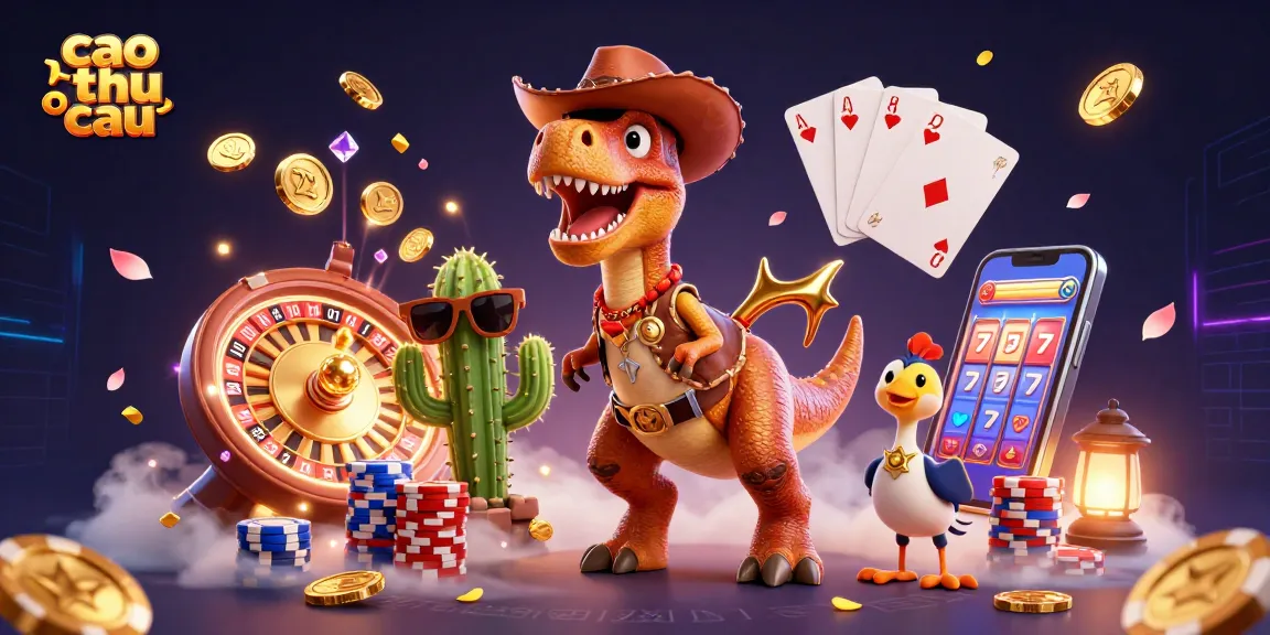 Experience thrilling luck with cao thu soi cau's cartoon dinosaur in a lively casino scene.