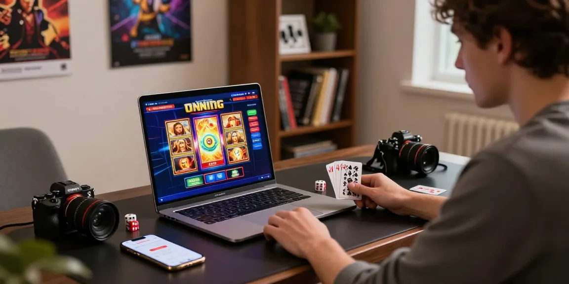Usaha188 platform dengan pengguna bermain slot online, tampilan laptop modern, suasana nyaman dan menarik.