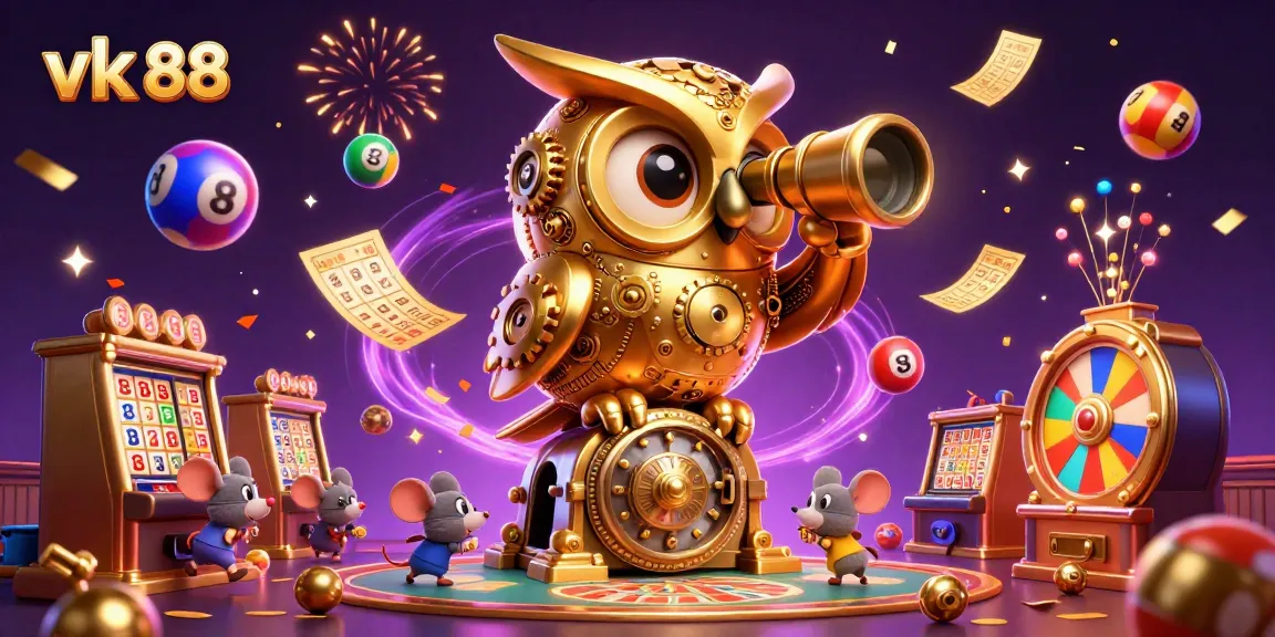 Experience the excitement of vk 88 with vibrant casino elements, celebrating with dynamic lottery balls and gold confetti.