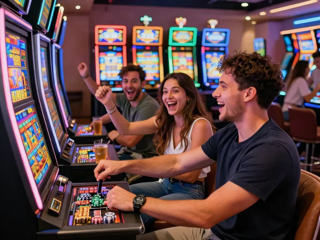Gembira bermain pecah25 slot di kasino dengan teman-teman.