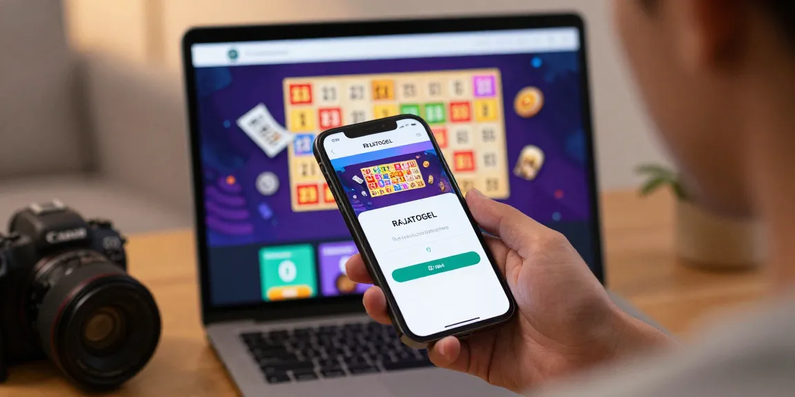 Pengguna login di aplikasi RAJATOGEL dengan antarmuka responsif dan elemen togel digital.
