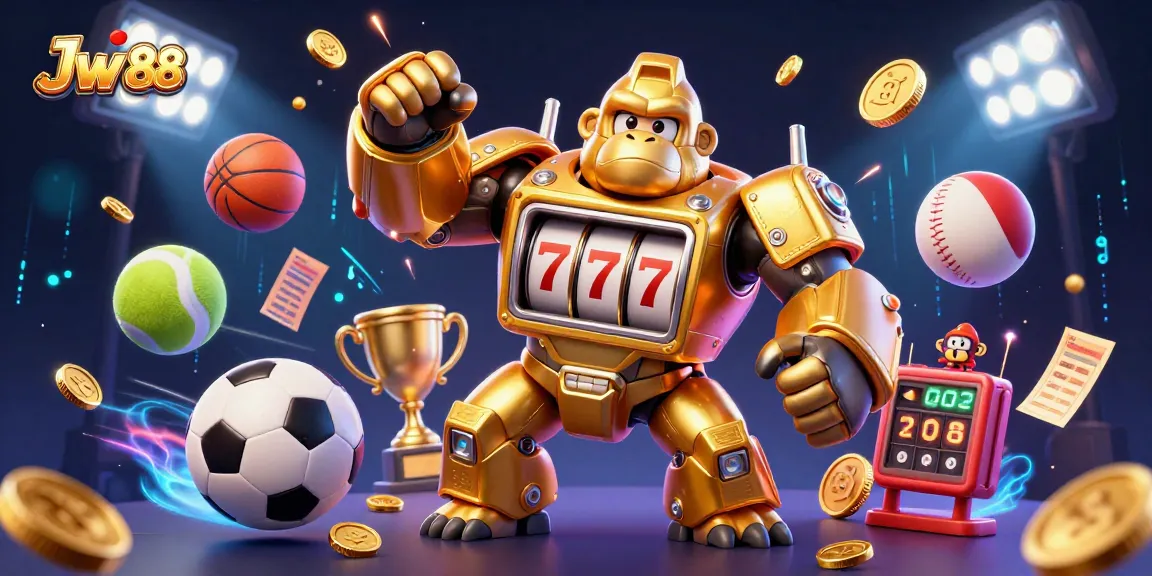 Experience thrilling action with Jw 88 where golden gorilla mech punches up coins in this vibrant casino scene.