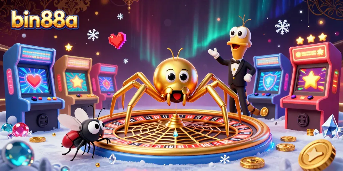 Experience the excitement of bin88a with a golden spider and centipede dealer in a dynamic casino scene.