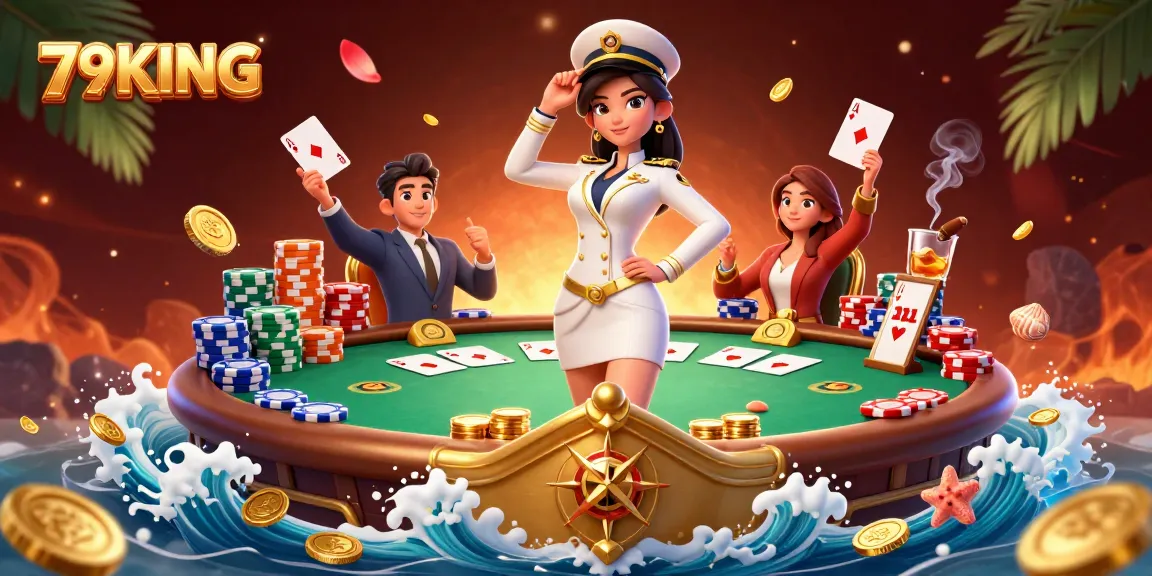 Engage with 79KING in an exciting poker scene featuring a commanding officer and vibrant game elements.