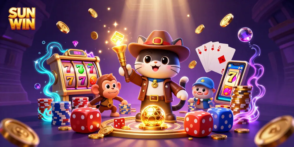 Uncovering treasure with SUN WIN in a vibrant casino-themed adventure featuring slots and golden artifacts.