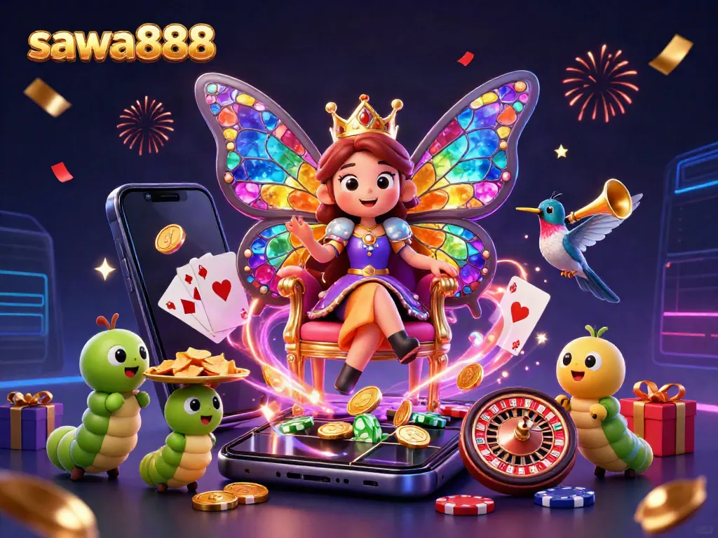 Experience the magical gaming world of sawa888 with dazzling casino elements and enchanting characters.