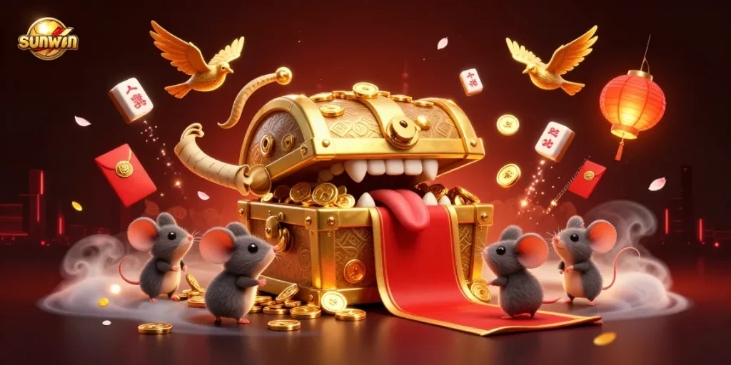 Experience thrilling winnings with sunwin as adventurer mice engage with golden riches and festive game elements.