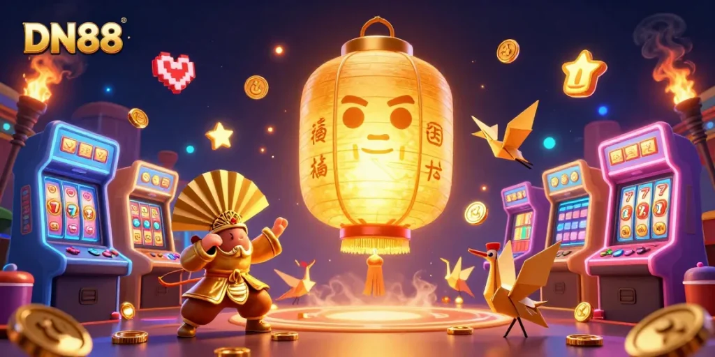 Experience thrilling wins at DN88 with a dynamic 3D casino illustration packed with gaming excitement.