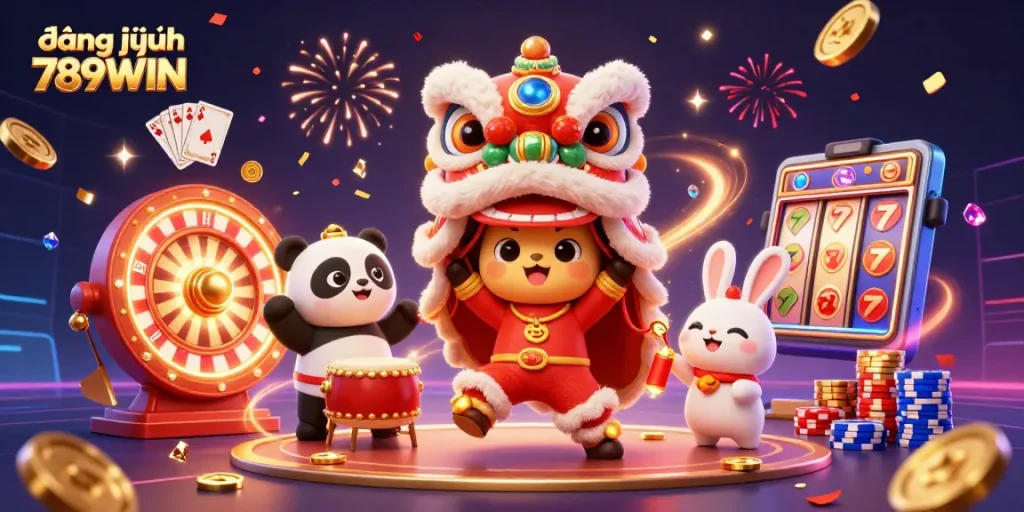 Join the festive fun and đăng nhập 789WIN with colorful casino elements in a vibrant 3D illustration.